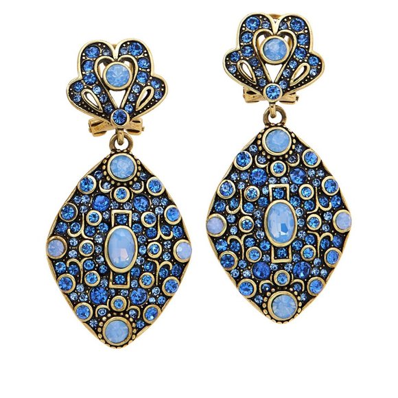 HEIDI DAUS "Sparkling Storyteller" Locket Necklace & Earrings Set ~Pierced, Blue - Picture 2 of 6